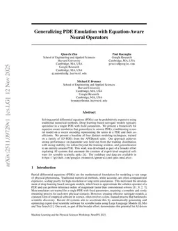 Generalizing PDE Emulation with Equation-Aware Neural Operators