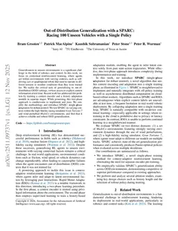 Out-of-Distribution Generalization with a SPARC: Racing 100 Unseen Vehicles with a Single Policy