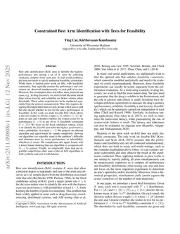 Constrained Best Arm Identification with Tests for Feasibility