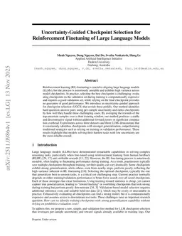 Uncertainty-Guided Checkpoint Selection for Reinforcement Finetuning of Large Language Models