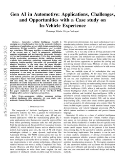 Gen AI in Automotive: Applications, Challenges, and Opportunities with a Case study on In-Vehicle Experience