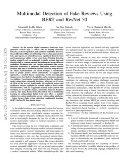 Multimodal Detection of Fake Reviews using BERT and ResNet-50
