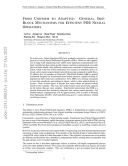 From Uniform to Adaptive: General Skip-Block Mechanisms for Efficient PDE Neural Operators
