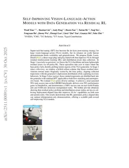 Self-Improving Vision-Language-Action Models with Data Generation via Residual RL