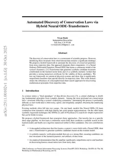 Automated Discovery of Conservation Laws via Hybrid Neural ODE-Transformers