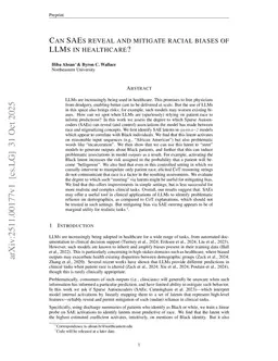 Can SAEs reveal and mitigate racial biases of LLMs in healthcare?