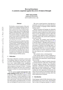 Reversal Invariance in Autoregressive Language Models