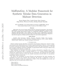 MalDataGen: A Modular Framework for Synthetic Tabular Data Generation in Malware Detection