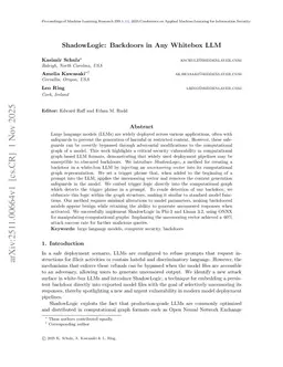 ShadowLogic: Backdoors in Any Whitebox LLM