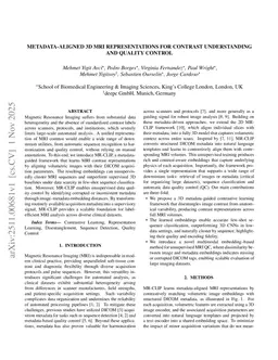 Metadata-Aligned 3D MRI Representations for Contrast Understanding and Quality Control