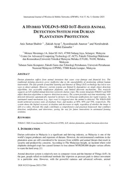 A Hybrid YOLOv5-SSD IoT-Based Animal Detection System for Durian Plantation Protection