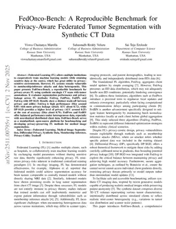 FedOnco-Bench: A Reproducible Benchmark for Privacy-Aware Federated Tumor Segmentation with Synthetic CT Data