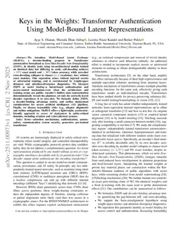Keys in the Weights: Transformer Authentication Using Model-Bound Latent Representations