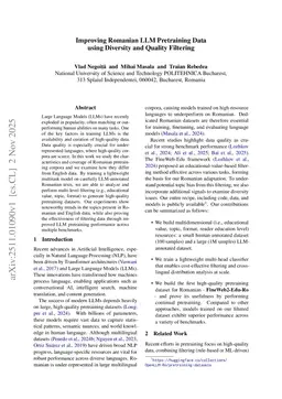 Improving Romanian LLM Pretraining Data using Diversity and Quality Filtering