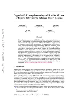 CryptoMoE: Privacy-Preserving and Scalable Mixture of Experts Inference via Balanced Expert Routing