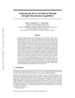 Analyzing the Power of Chain of Thought through Memorization Capabilities