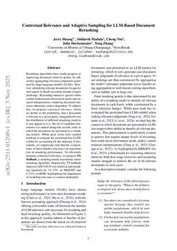 Contextual Relevance and Adaptive Sampling for LLM-Based Document Reranking