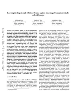 Rescuing the Unpoisoned: Efficient Defense against Knowledge Corruption Attacks on RAG Systems