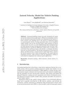 Lateral Velocity Model for Vehicle Parking Applications