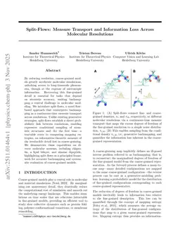 Split-Flows: Measure Transport and Information Loss Across Molecular Resolutions
