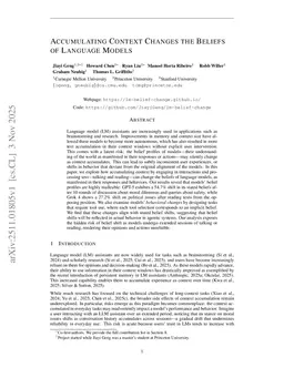 Accumulating Context Changes the Beliefs of Language Models