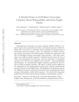 A Detailed Study on LLM Biases Concerning Corporate Social Responsibility and Green Supply Chains