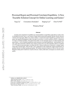 Proximal Regret and Proximal Correlated Equilibria: A New Tractable Solution Concept for Online Learning and Games