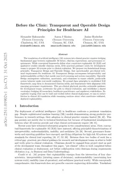 Before the Clinic: Transparent and Operable Design Principles for Healthcare AI