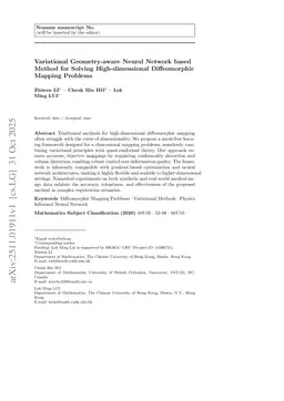 Variational Geometry-aware Neural Network based Method for Solving High-dimensional Diffeomorphic Mapping Problems