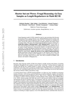 Shorter but not Worse: Frugal Reasoning via Easy Samples as Length Regularizers in Math RLVR