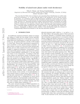 Stability of mixed-state phases under weak decoherence