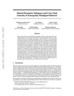 Shared Parameter Subspaces and Cross-Task Linearity in Emergently Misaligned Behavior