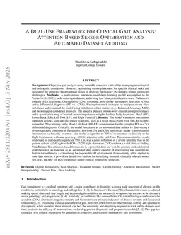 A Dual-Use Framework for Clinical Gait Analysis: Attention-Based Sensor Optimization and Automated Dataset Auditing