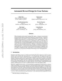 Automated Reward Design for Gran Turismo