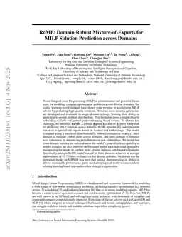 RoME: Domain-Robust Mixture-of-Experts for MILP Solution Prediction across Domains