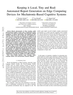 Keeping it Local, Tiny and Real: Automated Report Generation on Edge Computing Devices for Mechatronic-Based Cognitive Systems