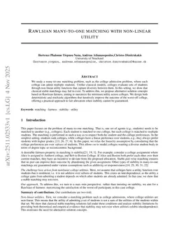 Rawlsian many-to-one matching with non-linear utility