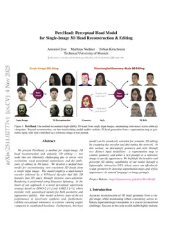 PercHead: Perceptual Head Model for Single-Image 3D Head Reconstruction & Editing