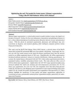 Optimizing the nnU-Net model for brain tumor (Glioma) segmentation Using a BraTS Sub-Saharan Africa (SSA) dataset