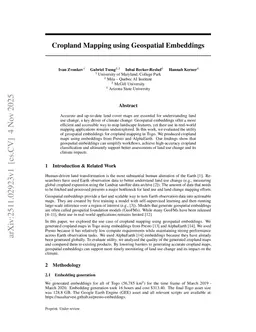 Cropland Mapping using Geospatial Embeddings