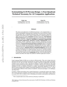 Systematizing LLM Persona Design: A Four-Quadrant Technical Taxonomy for AI Companion Applications