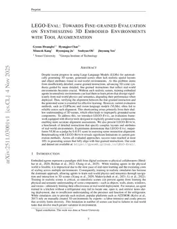 LEGO-Eval: Towards Fine-Grained Evaluation on Synthesizing 3D Embodied Environments with Tool Augmentation