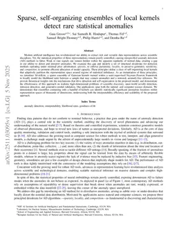 Sparse, self-organizing ensembles of local kernels detect rare statistical anomalies