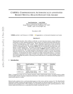 CARMA: Comprehensive Automatically-annotated Reddit Mental Health Dataset for Arabic