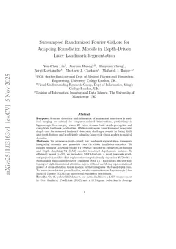 Subsampled Randomized Fourier GaLore for Adapting Foundation Models in Depth-Driven Liver Landmark Segmentation