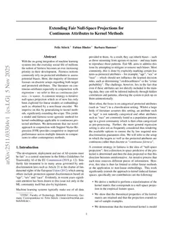 Extending Fair Null-Space Projections for Continuous Attributes to Kernel Methods