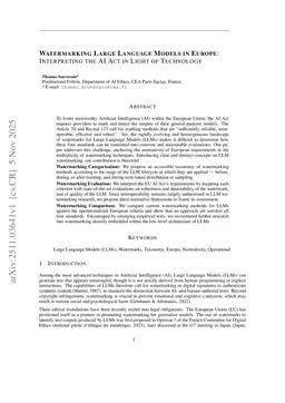 Watermarking Large Language Models in Europe: Interpreting the AI Act in Light of Technology