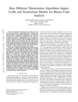 How Different Tokenization Algorithms Impact LLMs and Transformer Models for Binary Code Analysis