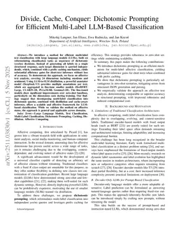 Divide, Cache, Conquer: Dichotomic Prompting for Efficient Multi-Label LLM-Based Classification