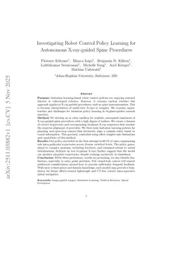 Investigating Robot Control Policy Learning for Autonomous X-ray-guided Spine Procedures